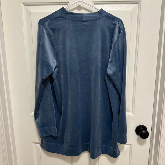 J Jill Pure Jill Long Sleeve Velour Tunic Top Dark Blue V-Neck Women's large - Picture 2 of 6